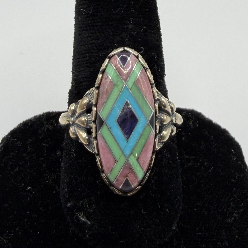 Carolyn Pollack 925 Sterling Silver Multicolor Inlay Ring Size 10.25 9.5g
